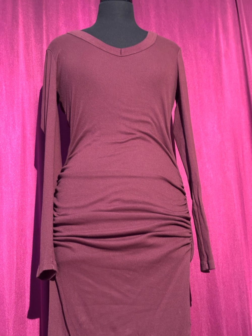 Michael Stars Long Sleeve Ruched Bodycon Midi Dress - Wine - Picture 11 of 12
